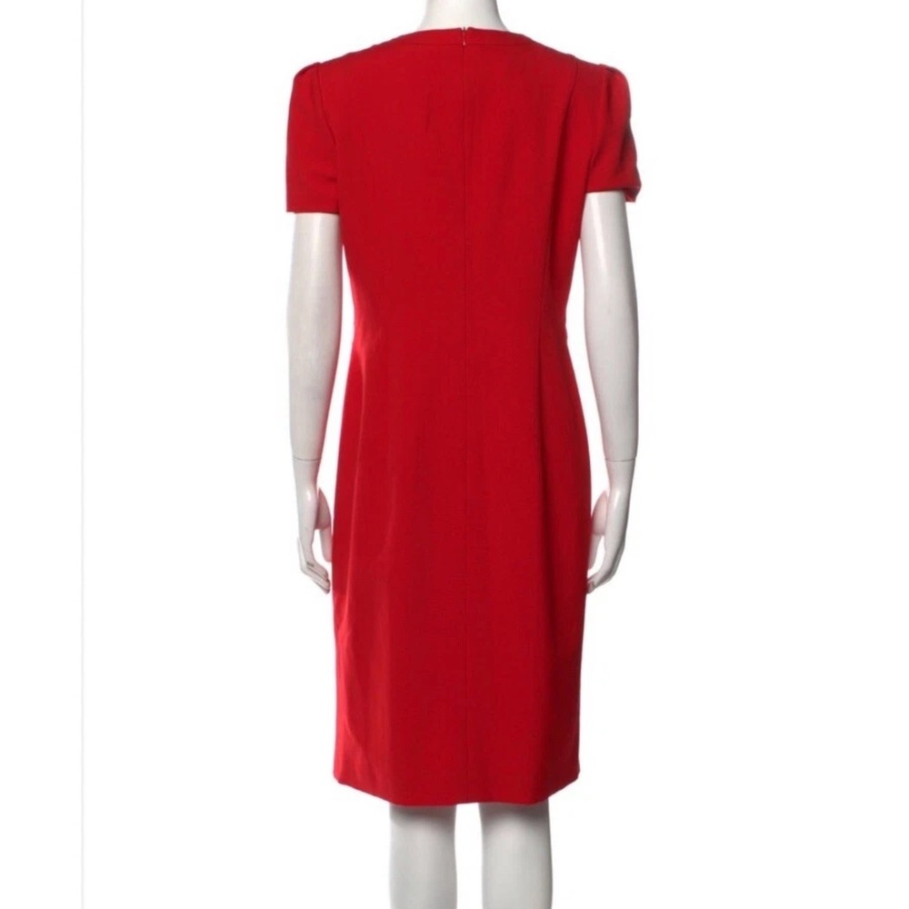 Escada V-Neck Sheath Dress Womens Sz 6/38 Red Short Sleeve Pleated Structure - Picture 3 of 9